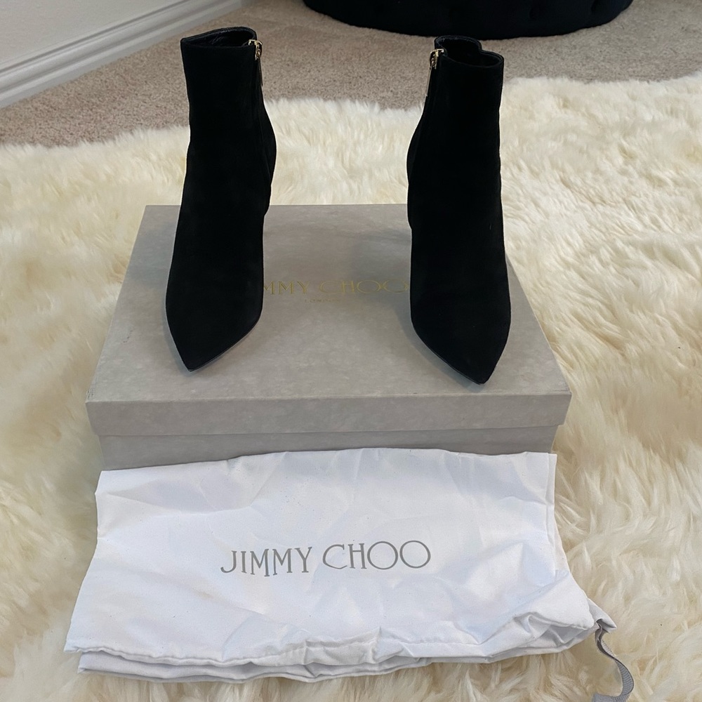 Jimmy Choo Helaine Black Suede Ankle Booties Size 37 - Picture 8 of 9